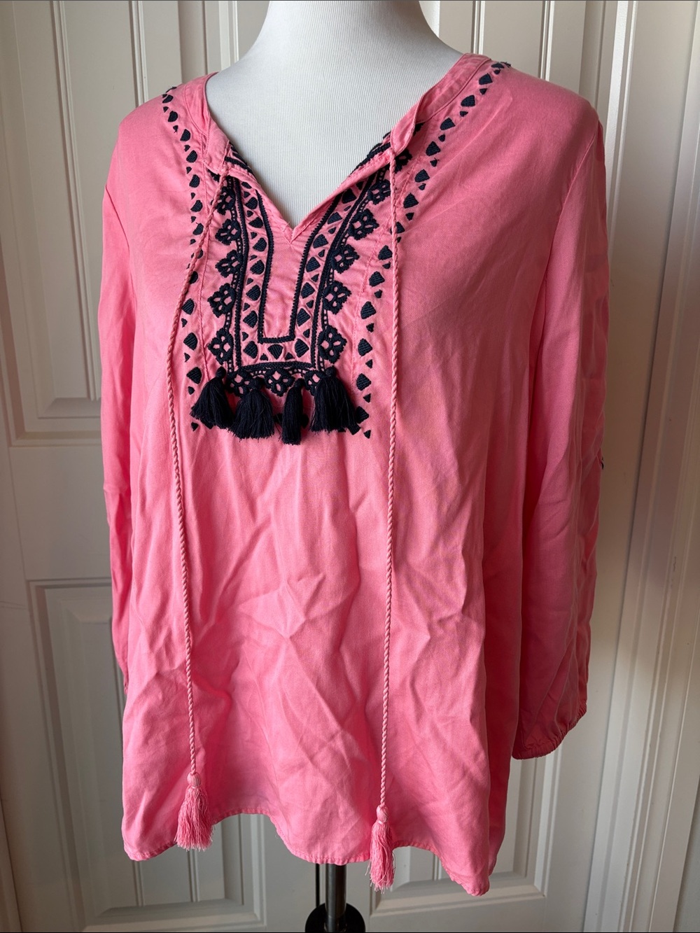 crown & ivy Pink Tunic with Navy Embroidered Tassels